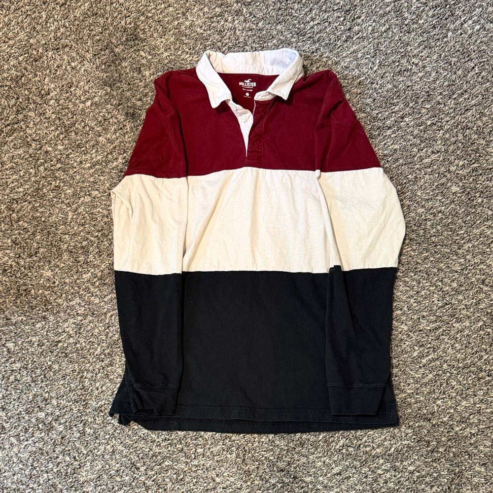 Hollister Red and White Rugby Shirt